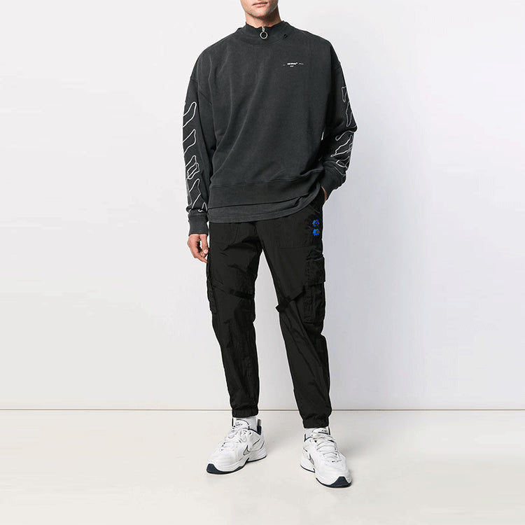 Men's Off-White Classic Stripe Logo Printing Pullover Black OMBA035F19E300111001
