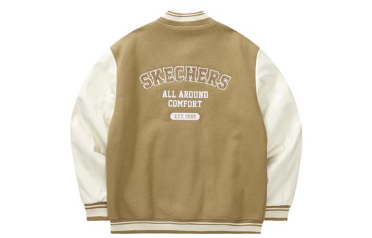 Skechers Letter Printed Baseball Jacket 'Tan White Black' L422M043