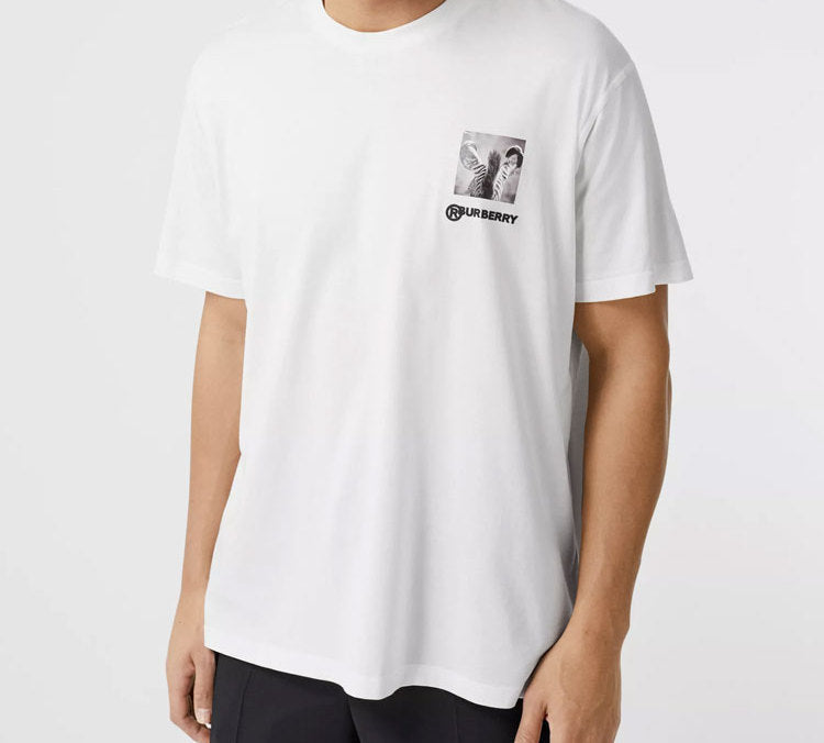 Men's Burberry Chest Printing Cotton Short Sleeve White 45637961