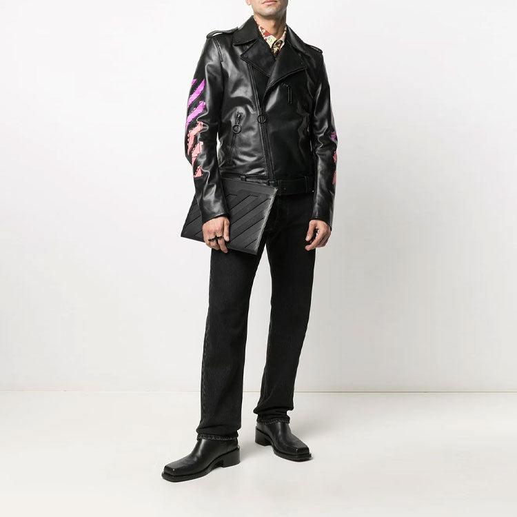Off-White SS21 lapel Printing Jacket Black OMJG016R21LEA0011032