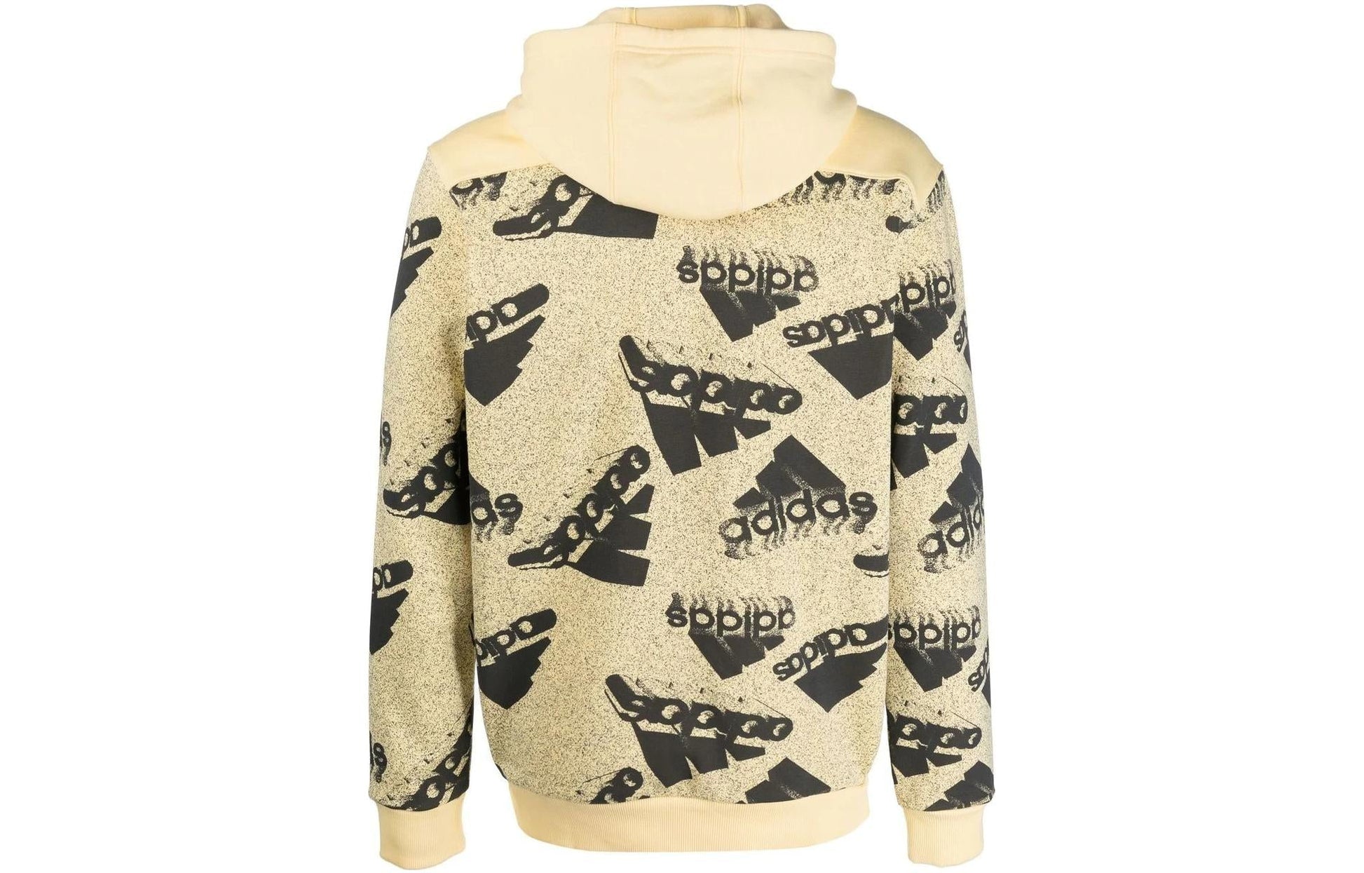 Men's adidas Logo Full Print Pullover Drawstring Hooded Long Sleeves Yellow HK0367