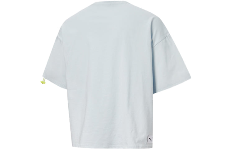 PUMA Round Neck Pullover Solid Color Short Sleeve Unisex Light Blue Gray 599018-31