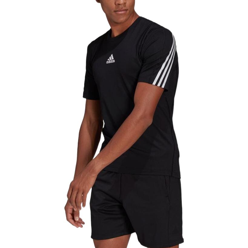 Men's adidas Stripe Logo Printing Round Neck Pullover Short Sleeve Japanese Version Black T-Shirt HC4440