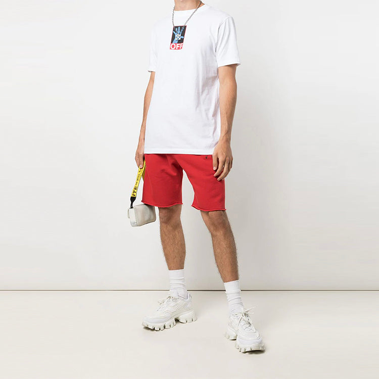 Off-White SS21 Logo Printing Straight Sports Shorts Version Red OMCI006S21FLE0032510