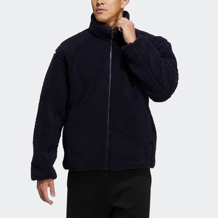 Men's adidas Casual Sports Zipper Solid Color Jacket Japanese Version Navy Blue H40889