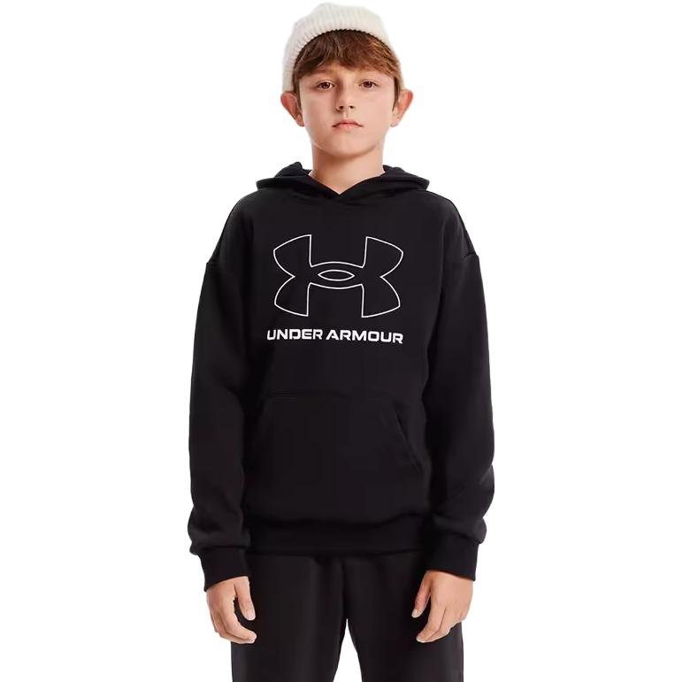 (GS) Under Armour Rival Fleece Logo Hoodie 'Black White' 224110965