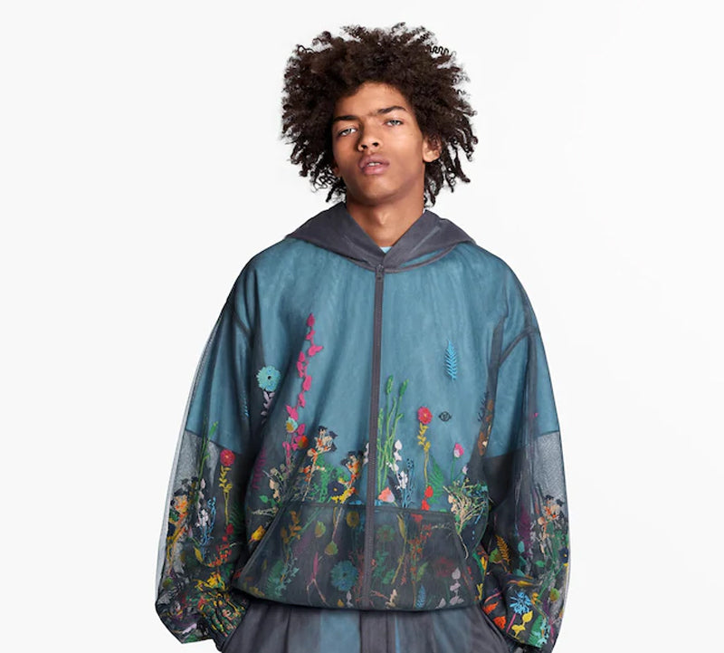 LOUIS VUITTON LV Embroidered Silk Zip-Up For Men Green 1A7R98