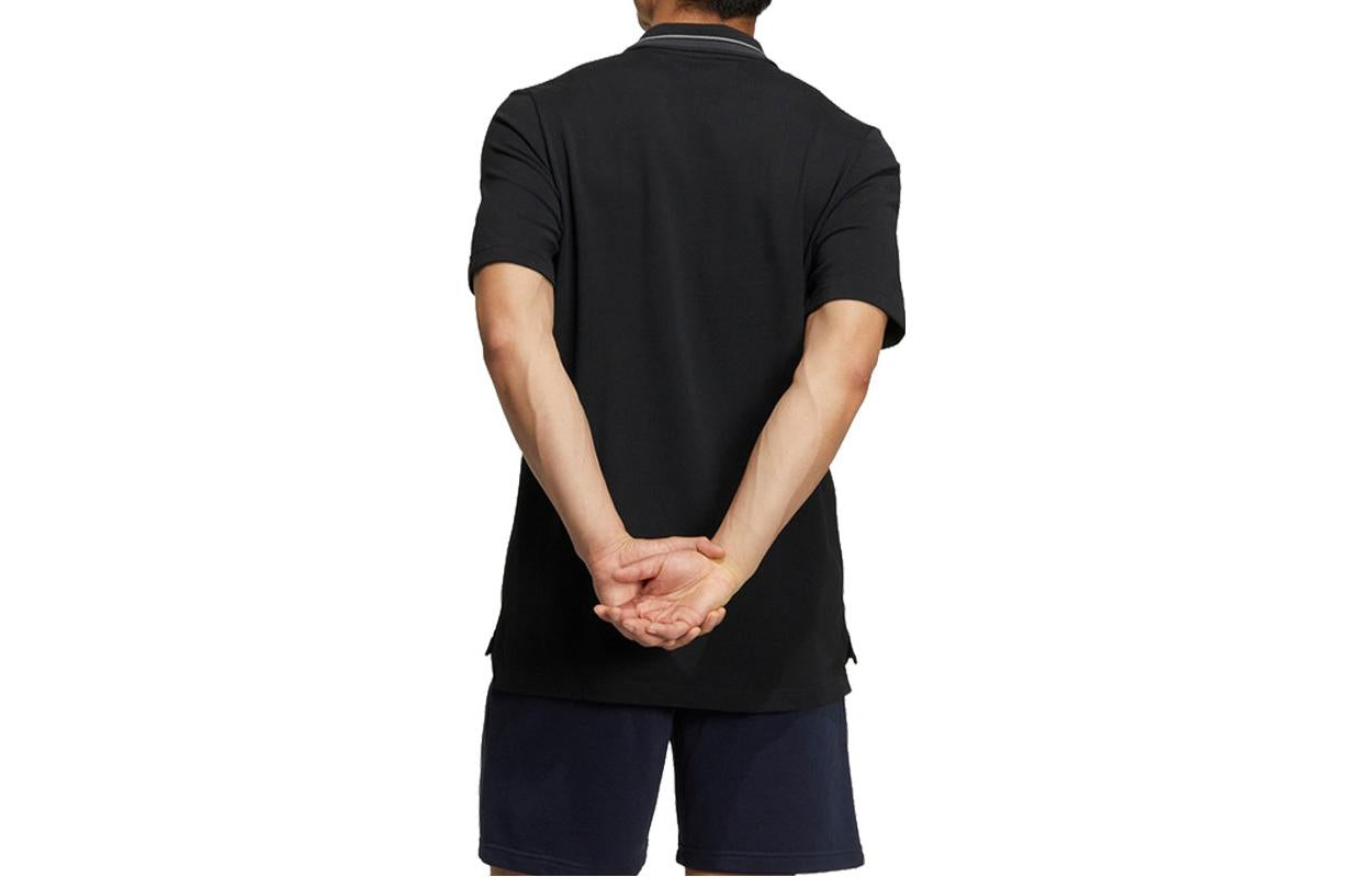 adidas Splicing Logo Printing Short Sleeve Black Polo Shirt HZ7043