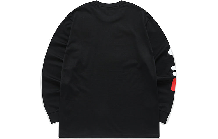 FILA FUSION Logo Printing Knit Loose Sports Round Neck Long Sleeves Couple Style Black T11U156204F-BK