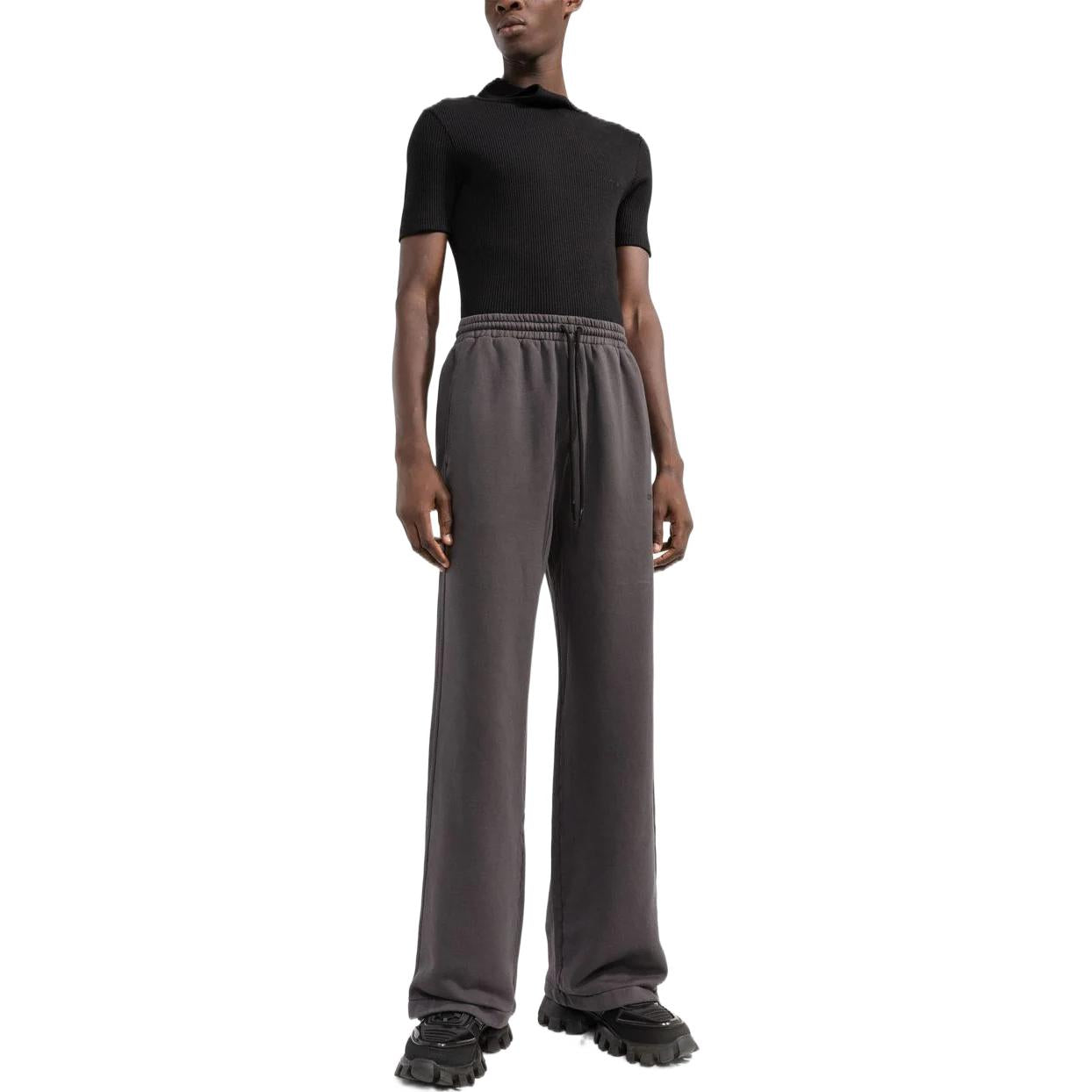 Men's Off-White Solid Color Stripe Printing Loose Straight Sports Pants/Trousers/Joggers Gray OMCH044C99FLE00210101010