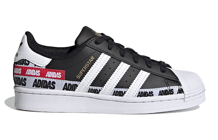 (GS) adidas Superstar J 'Wordmark Heel Stripe - Core Black' FX5872