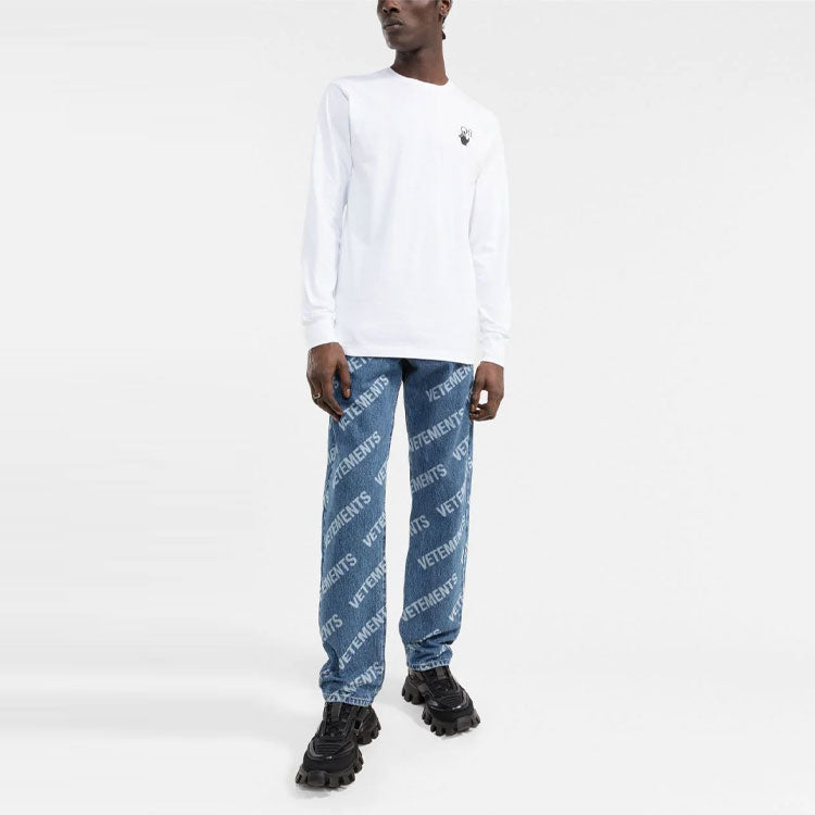 Men's Off-White Logo Arrow Pattern Long Sleeves White T-Shirt OMAB001F21JER0010184