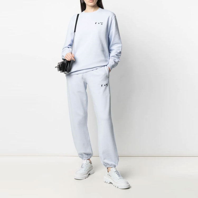 (WMNS) Off-White SS21 Chest Logo Embroidered Round Neck Light Blue Hoodie OWBA055S21JER0063610