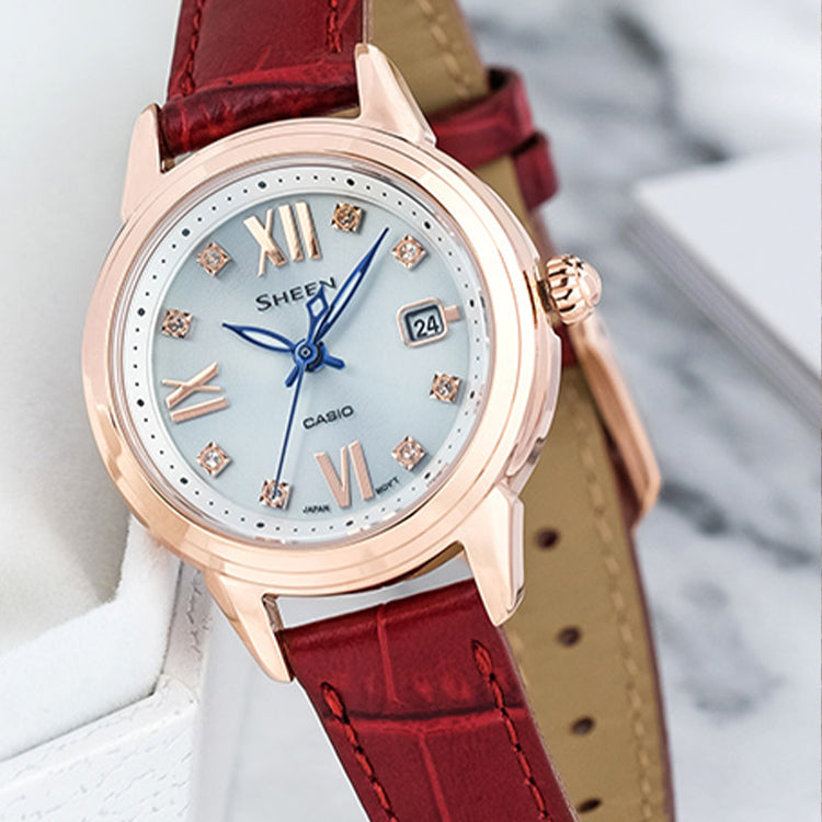 CASIO Waterproof SHEEN Solar Powered Quartz Sapphire Crystal Red Analog SHE-4522PGL-7AUPR