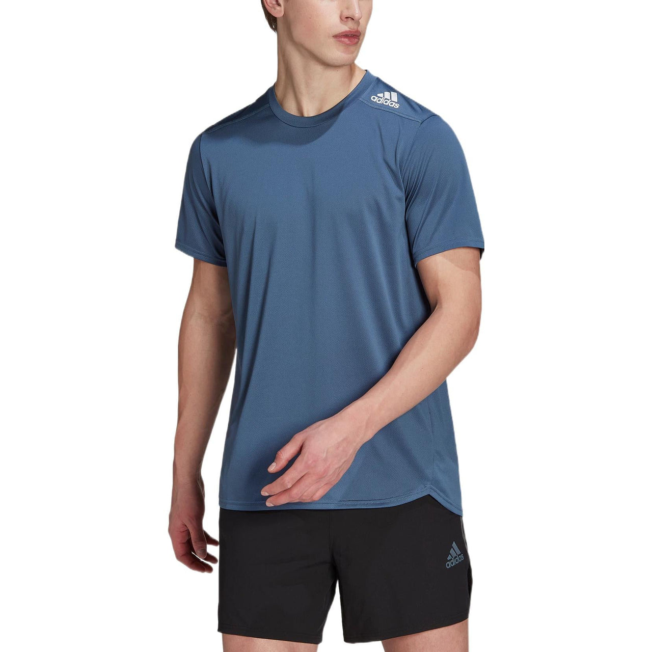 Men's adidas Solid Color Logo Printing Back Classic Round Neck Short Sleeve Blue T-Shirt HK7117