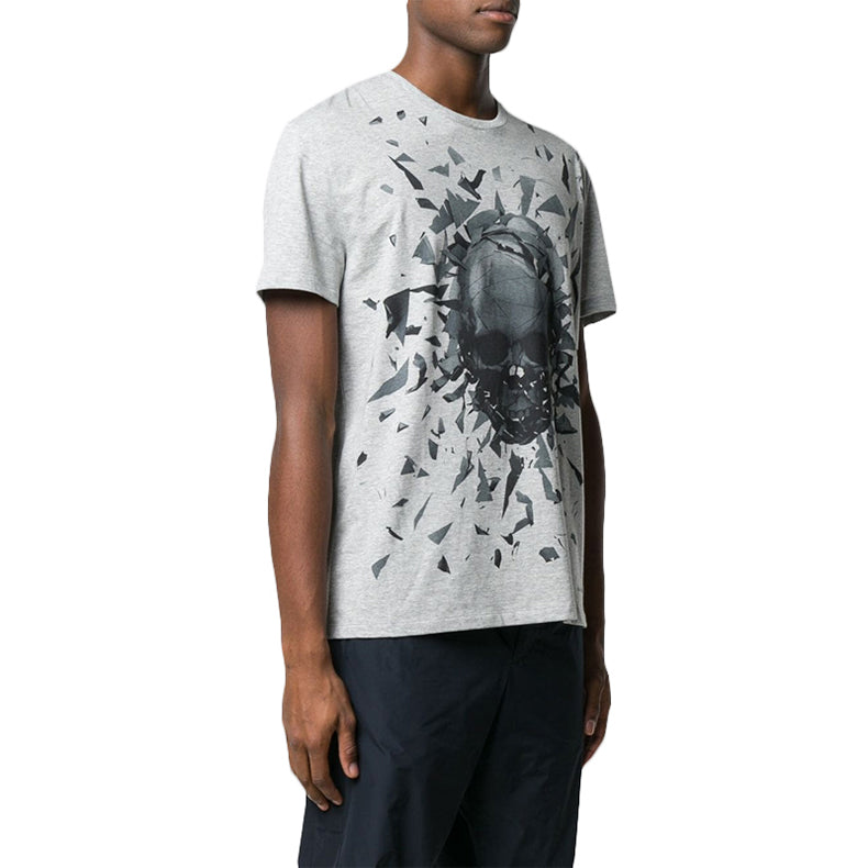Men's Alexander McQueen SS21 Skeleton Round Neck Short Sleeve Gray 551779-QMZ73-0902