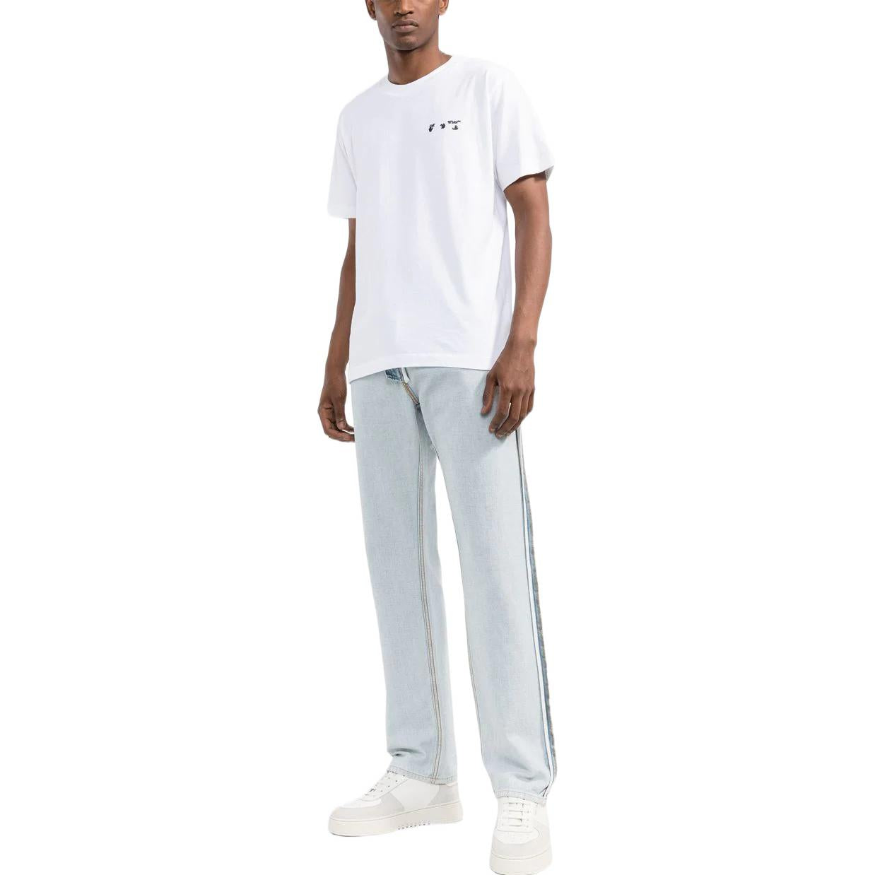Men's Off-White FW22 Solid Color Logo Alphabet Printing Round Neck Short Sleeve White T-Shirt OMAA027C99JER0130110