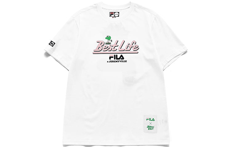 FILA FUSION x Jeremyville Crossover Cartoon Alphabet Printing Sports Short Sleeve Couple Style White T11U139104F-WT