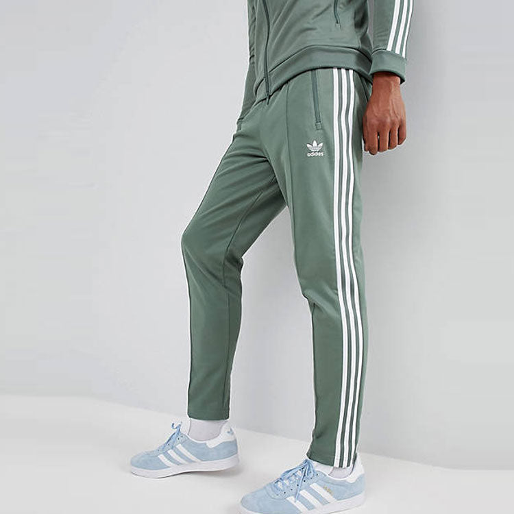 adidas originals Beckenbauer Tp Solid Color Stripe Straight Sports Pants Green DH5818