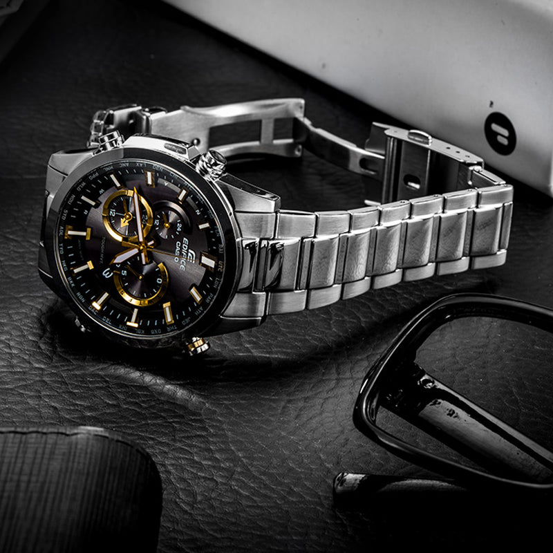 CASIO Waterproof EDIFICE Solar Powered Sports Sapphire Crystal Stainless Steel Strap Mens Black Analog EQW-T640YD-1A9PR