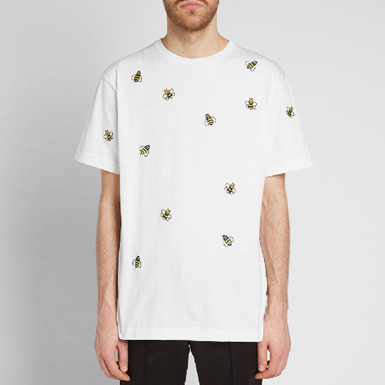 Men's DIOR x KAWS Crossover Bee Embroidered Short Sleeve White 923J609W5041-082