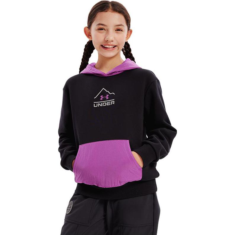 (GS) Under Armour Logo Graphic Hoodie 'Black Purple' 234203167