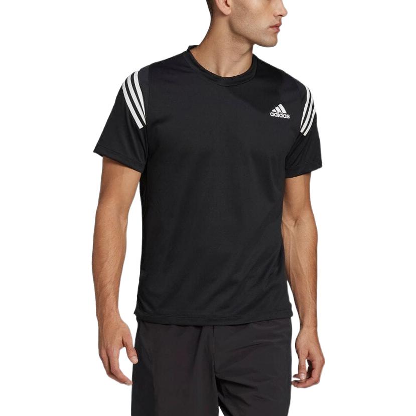 Men's adidas Stripe Logo Training Short Sleeve Japanese Version Black T-Shirt HC2761