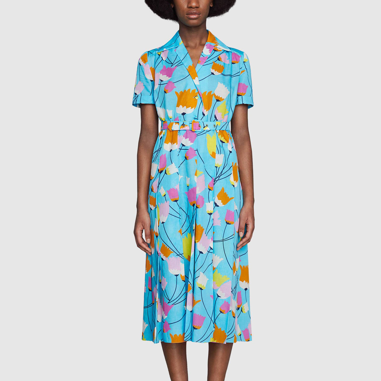(WMNS) Gucci Tulip print pleated dress 'Blue' 657935-ZAGVN-4337