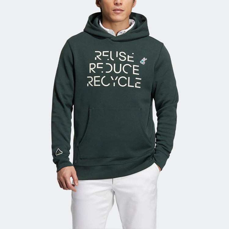 Men's adidas Alphabet Printing Sports Hooded Long Sleeves Pullover Dark Green HG5783