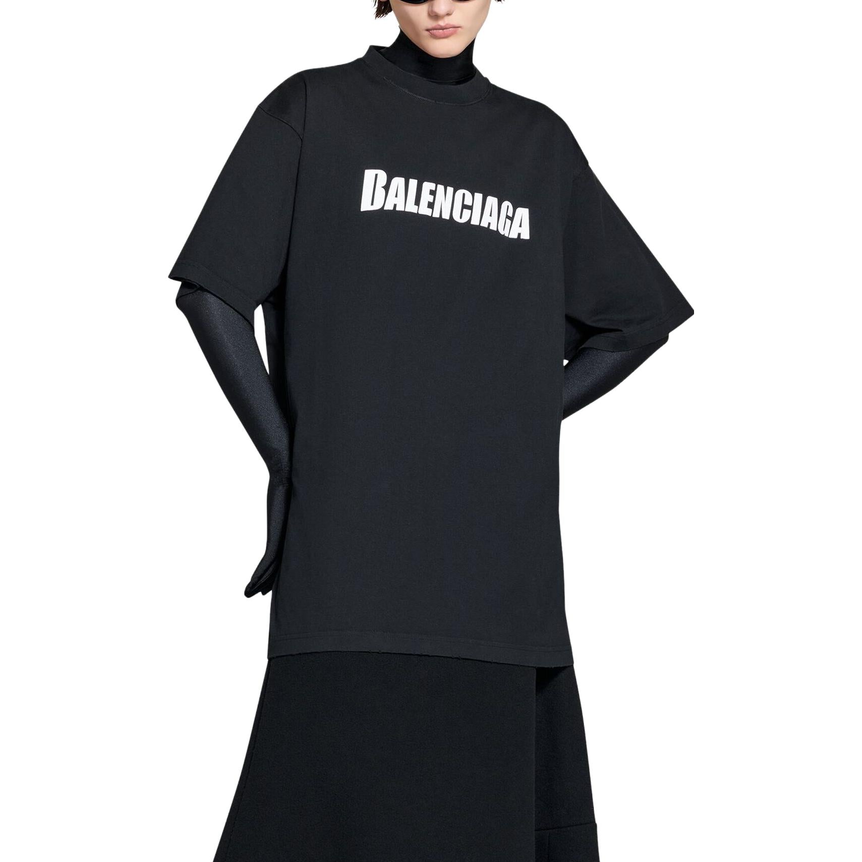 (WMNS) Balenciaga Caps T-shirt Boxy Fit 'Black' 651795TNVL11070