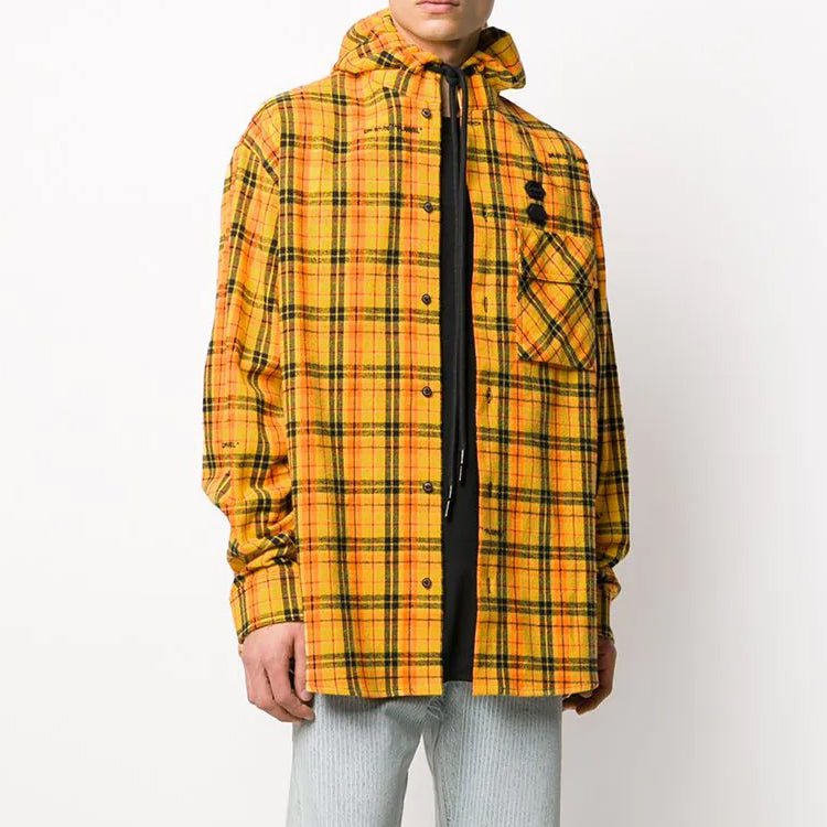 Off-White Plaid Printing Hooded Jacket Loose Fit Yellow OMGA099R20G710016000