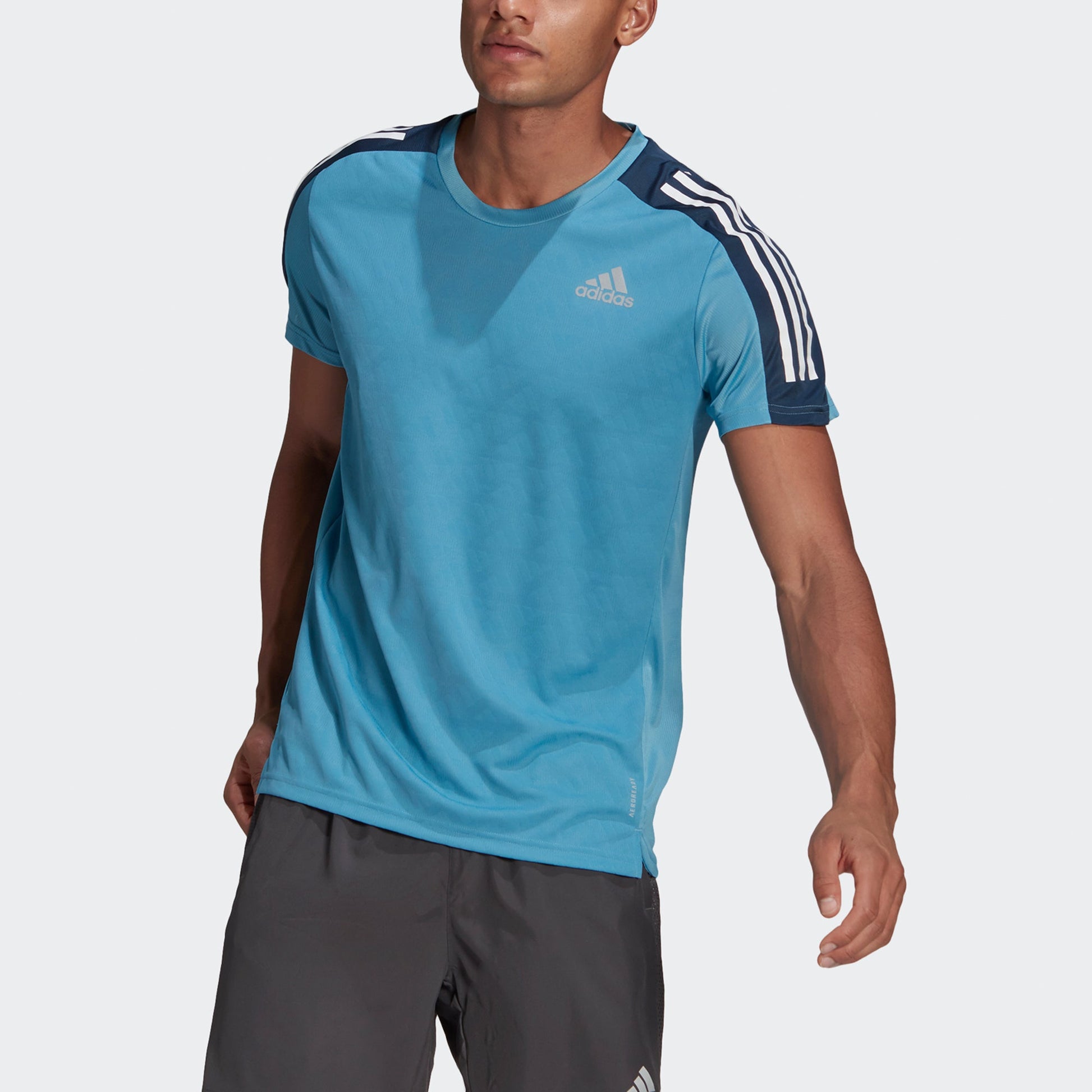 adidas Own The Run Tee Running Sports Round Neck Short Sleeve Blue GM6003