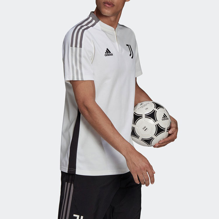 adidas Solid Color Logo Soccer/Football Sports Woven Short Sleeve Juventus White GR2973