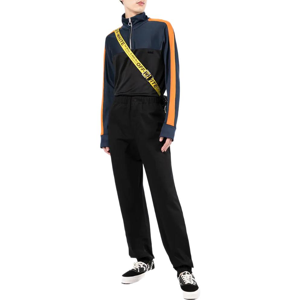 Men's Off-White SS22 Solid Color Elastic Waistband Straight Casual Pants/Trousers Version Black OMCG029F21FAB0011010