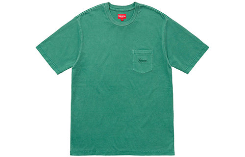 Supreme SS18 Overdyed Pocket Tee Washed Dark Green Logo Tee SUP-SS18-143