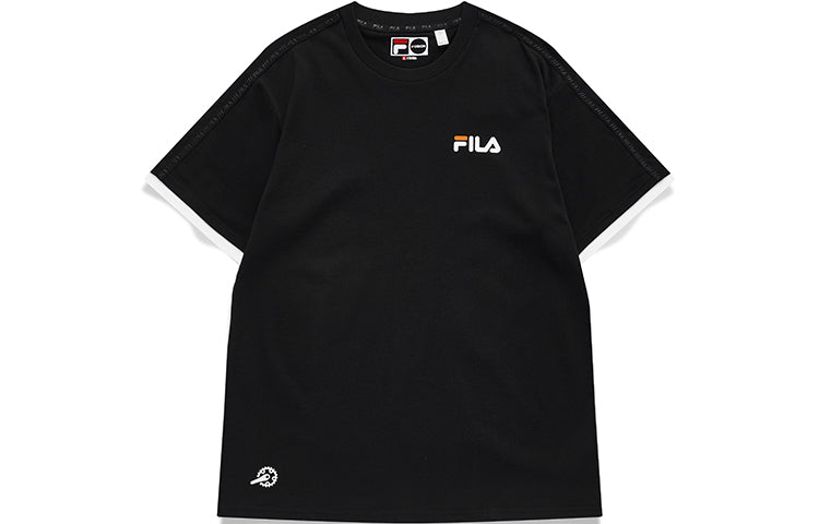 Men's FILA FUSION Back Pattern Printing Loose Sports Round Neck Short Sleeve Black T11M133106F-BK
