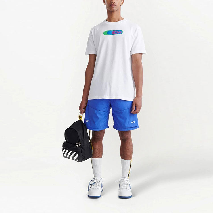 Men's Off-White FW22 Logo Diagonal Stripes Printing Drawstring Lacing Casual Shorts Version Blue OMVH021S22FAB0014501