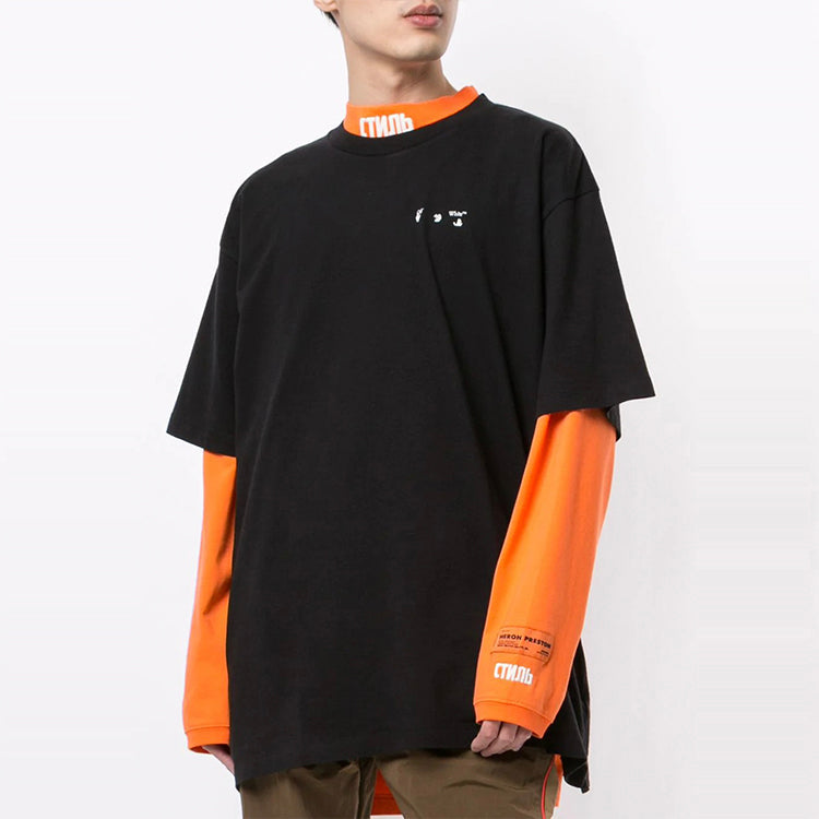 Off-White Logo Printing Round Neck Short Sleeve Loose Fit Black OMAA038F20FAB0041001