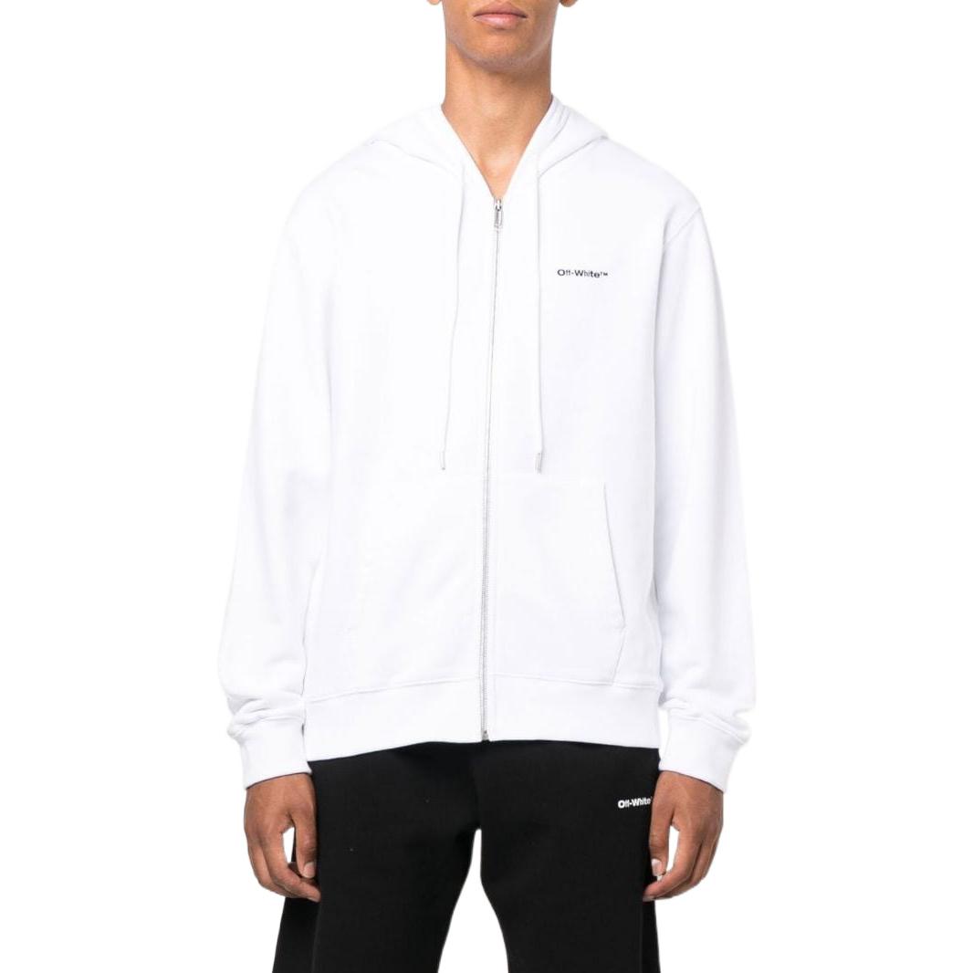 Men's Off-White SS22 Solid Color Logo Printing Zipper Hooded Long Sleeves Version White Jacket OMBE013F22FLE0070110