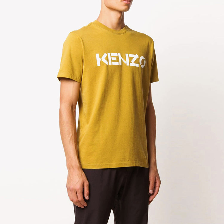 Men's KENZO Logo Pattern Round Neck Short Sleeve Yellow Green FA65TS0004SJ-41