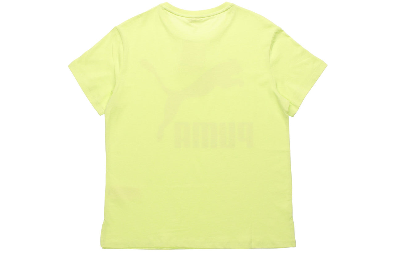 (WMNS) PUMA Large Logo Printing Short Sleeve Fluorescence Yellow 596512-31