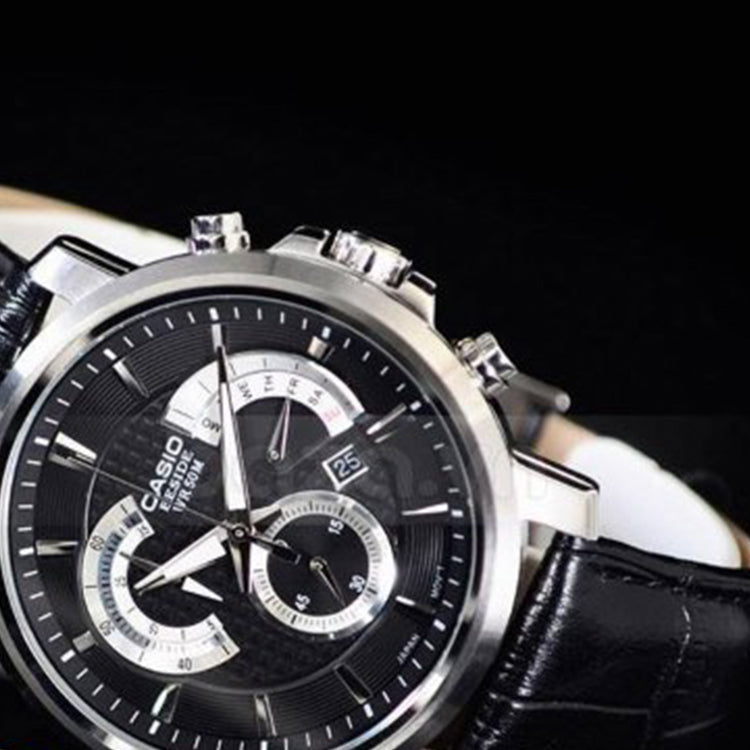 Men's CASIO Large Series Fashion Stylish Business Casual Waterproof Quartz Leather Strap Watch Mens Black Analog BEM-506L-1AV
