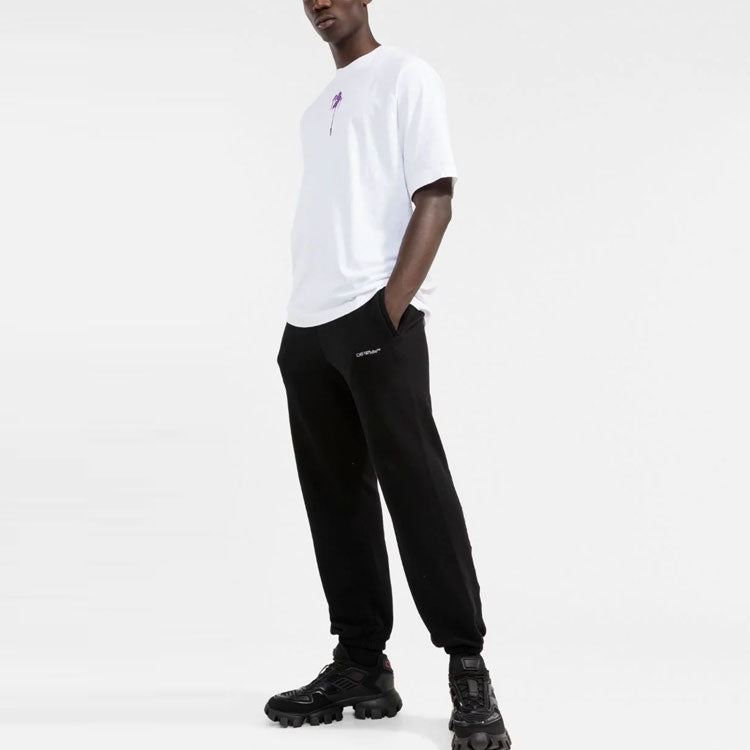 Men's Off-White Logo Solid Color Bundle Feet Sports Pants/Trousers/Joggers Black OMCH030F21FLE001