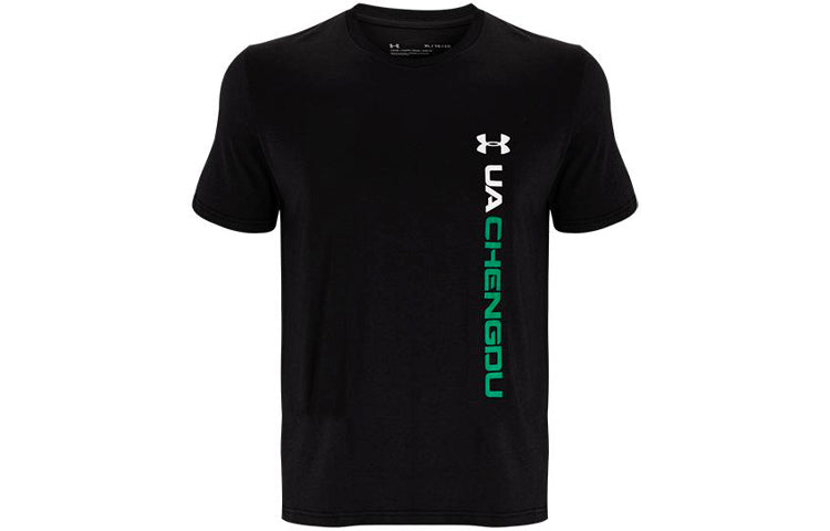 Men's Under Armour Back Large Logo Pattern Loose Short Sleeve Black 1371040-001
