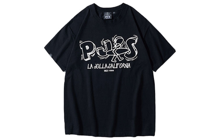 PJs Vigor Surf Alphabet LOGO Basic Pattern Casual Pure Cotton Unisex Black 20SSTS1006-P