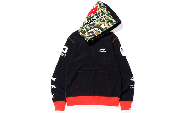 A Bathing Ape Shark Full Zip Hoodie 'Black Red' 1F73-115-901