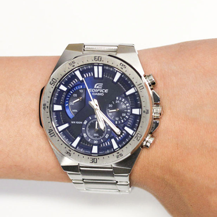 Men's CASIO EDIFICE waterproof Silver Watch Mens Blue Analog EFR-563D-2A