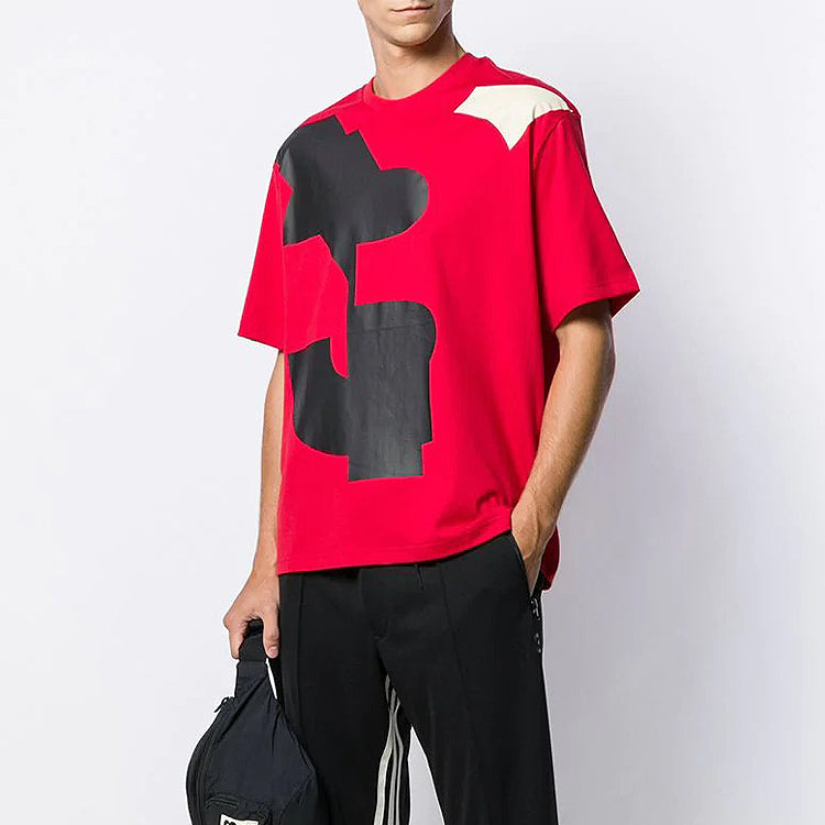 Men's Y-3 x adidas U VARSITY SS TEE Colorblock Short Sleeve Red FJ0333