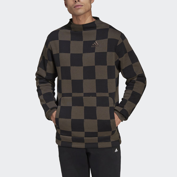 Men's adidas Fl Swt Logo Embroidered Grid Sports Half Turtleneck Pullover Black HU0291