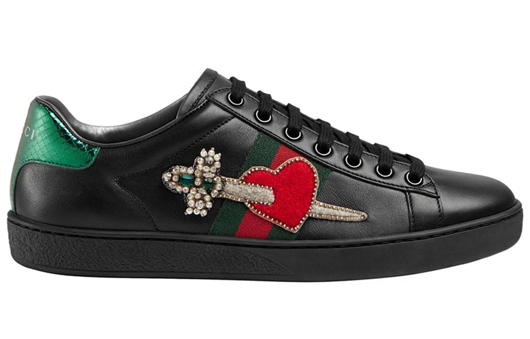 (WMNS) Gucci Ace Series Cowhide Sports Shoe 'Black Green Red' 472990-A38G0-1283